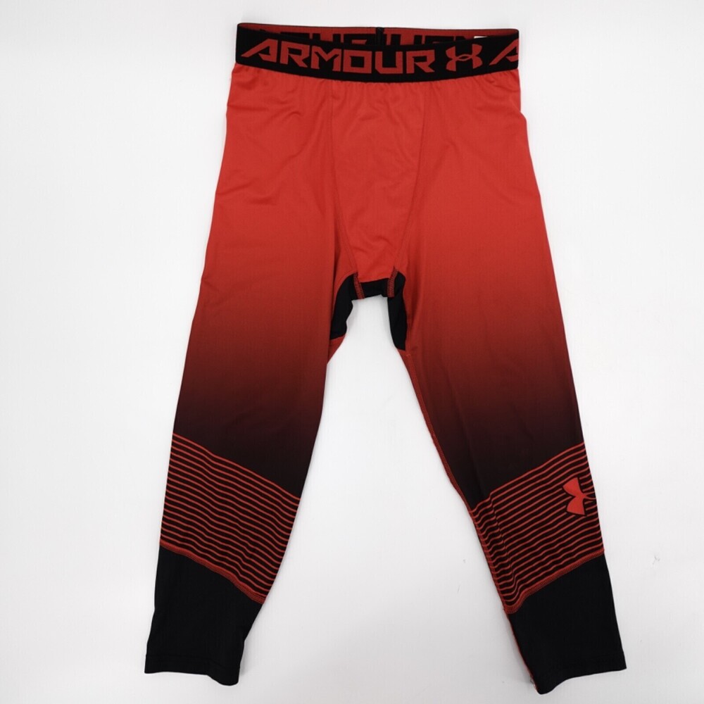 Under Armour Pants Youth Large Red Black Leggings Compression Crop Logo